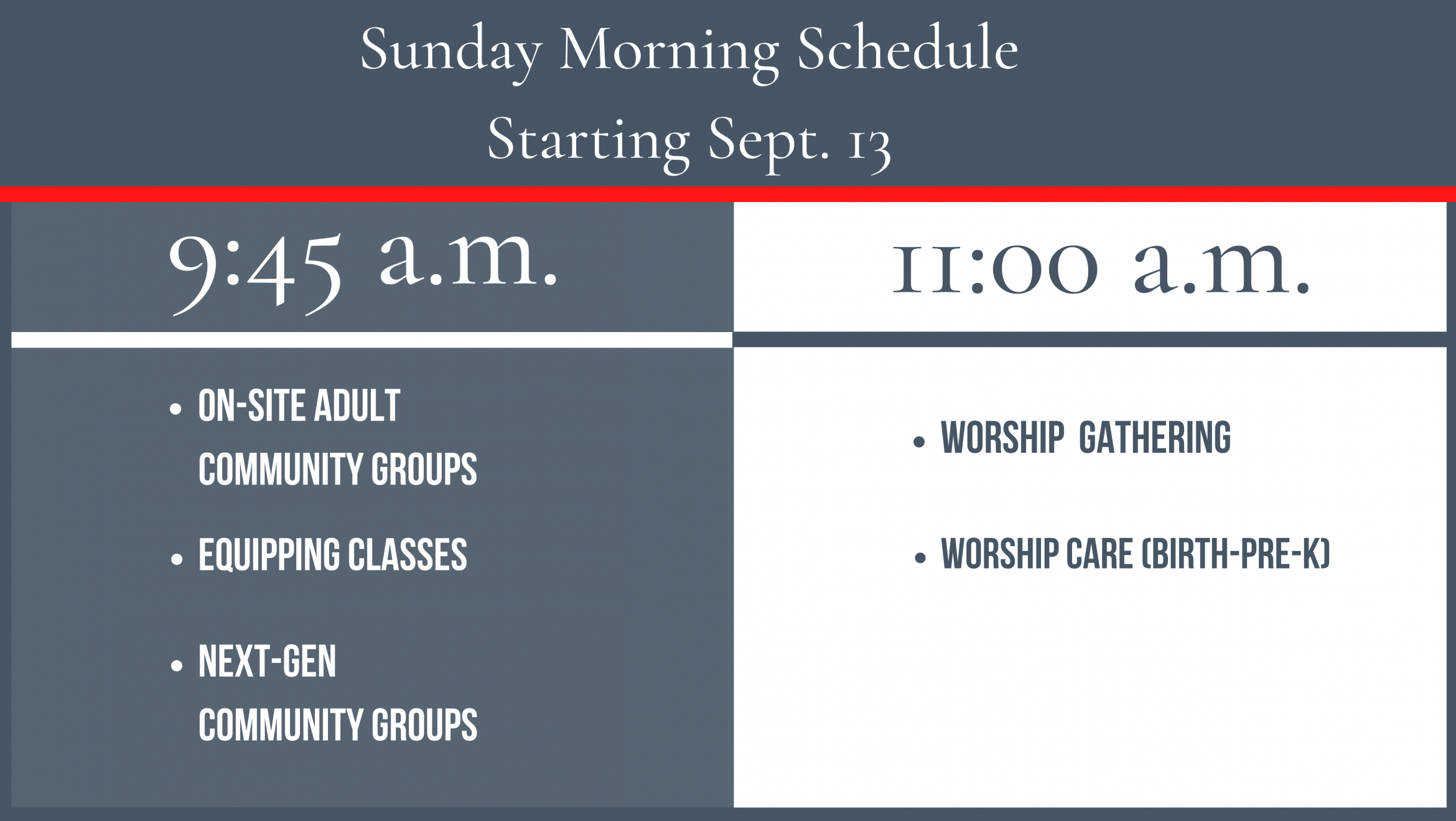 Fall 2020 – Sunday Schedule